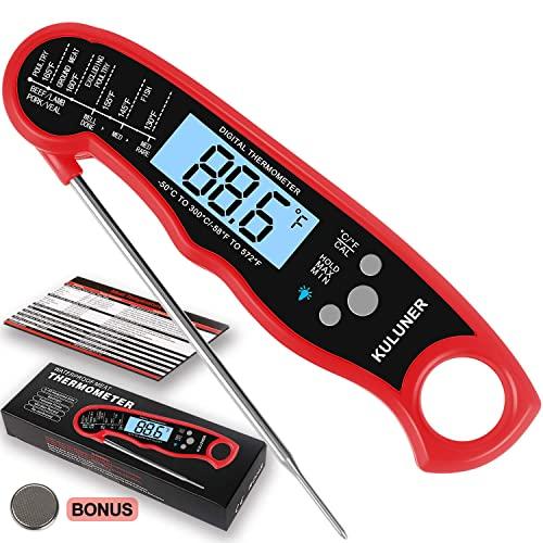 Waterproof Digital Instant Read Meat Thermometer with 4.6” Folding Probe Backlight & Calibration Function for Cooking Food Candy, BBQ Grill, Liquids,Beef（Red）