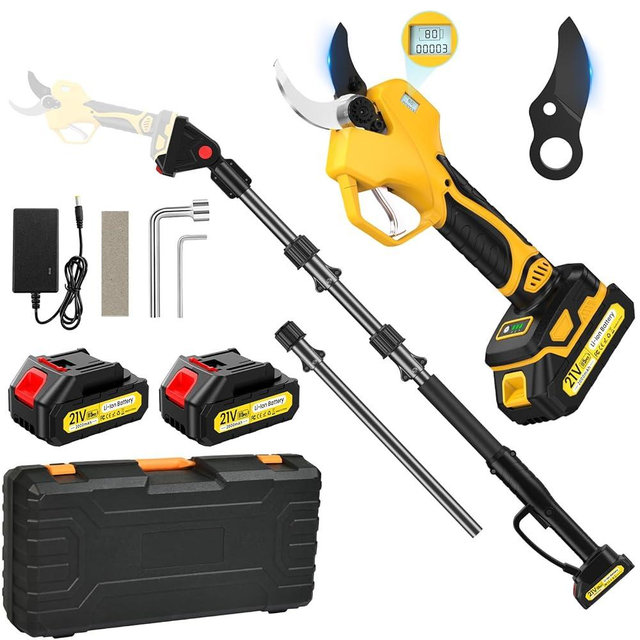 Electric Pruning Shears Cordless with 8FT Pole, Max Cutting Diameter 2 inch(50mm), 21V 2*2Ah, 1000w Brushless Motor, Working time 6-10 h, Electric Pruning Shears Suitable for Gardens, Orchards, Farms