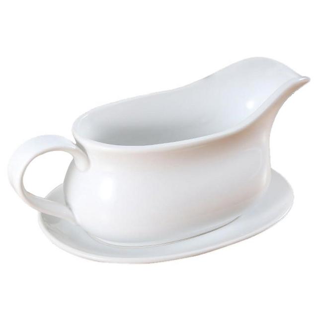 Large Gravy Boat, 15 OZ Ceramic Sauce Boat with Tray &Ergonomic Handle, Fine Porcelain Gravy Bowl With Big Dripless Lip Spout For Gravy, Warming Sauces, Salad Dressings, MilK (White)