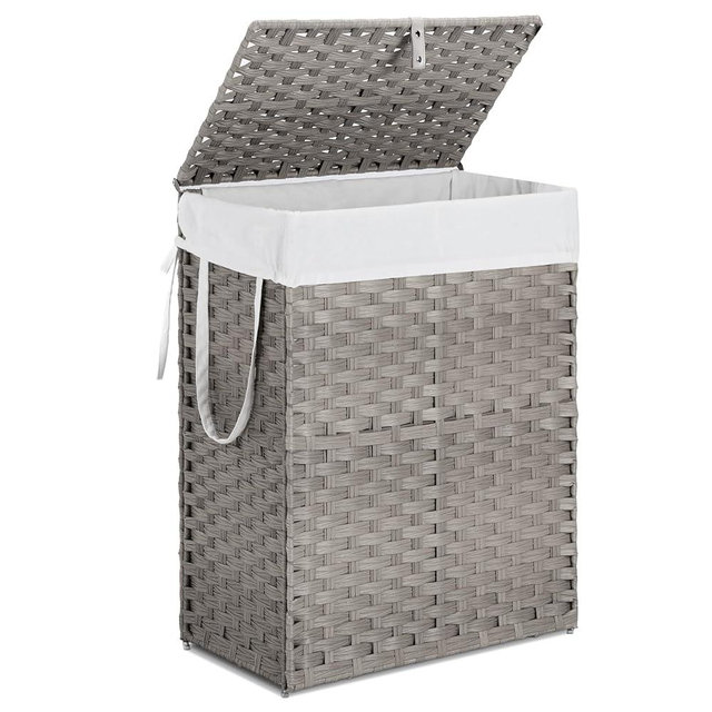Sweetcrispy Laundry Hamper–Large Capacity Clothes Basket with Lid, 23.8 Gallon (90L) Foldable Laundry Bin for Bedroom, Bathroom, and Laundry Room–Durable & Stylish Storage Organizer, Dove Gray