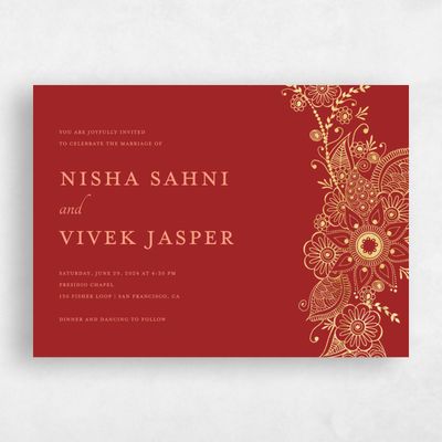 Dark Red Wedding Invitation - Sambac Landscape Foil