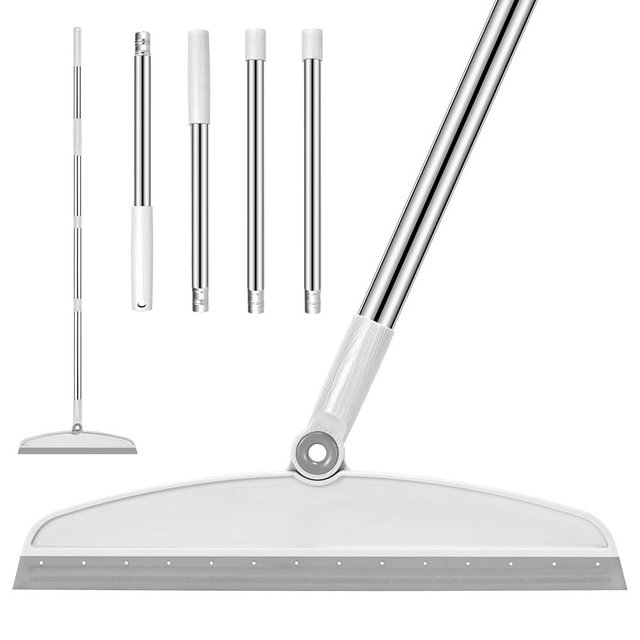 Multifunction Magic Broom, 54 Inch Adjustable Long Handle Silicone Floor Squeegee, Sweep and Scrape 2 in 1 Household Cleaning Broom for Floor, Bathrooms, Kitchens, Showers, Pet Hair, Glass,White