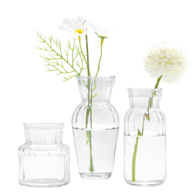 GARSHEON Small Vases for Flowers, Set of 3 Glass Vases for Centerpieces, Clear Vases for Centerpieces, Mini Vases for Flowers, Small Flower Vases for Wedding, Table Decoration, Home