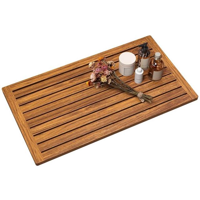 Teak Shower Mat, 32"x18" Wood Bath Mat Non-Slip Bathroom Mat Teak Bath Mats for Bathroom, Wooden Floor Mat Bathroom Mat for Inside, Outdoor or Spa(Large)