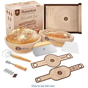 10" Round and 11" Oval Banneton Bread Proofing Baskets and Sourdough Bread Baking Supplies, A Complete Sourdough Kit with Bread Lame, Danish Whish, Bowl & Dough Scraper, 2 Bread Slings, and Baking Mat