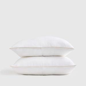 European Linen Piped Sham Set - White/Toffee Standard