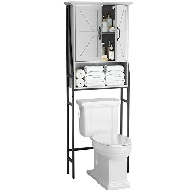 Over The Toilet Storage Cabinet - MXARLTR Over Toilet Bathroom Organizer Shelf with Doors Above Toilet Storage Cabinet Rack Multifunctional Behind Toilet Bathroom Organizer Spacesaver Cabinet (Gray)