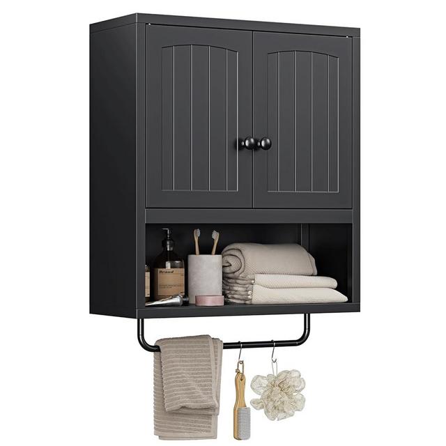 Letaya Metal Bathroom Wall Cabinet with 2 Doors,Medicine Cabinet with Towel Rack,Wall Mounted Storage Cabinet (Black)