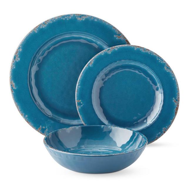 Rustic Outdoor Melamine 12-Piece Dinnerware Set, Azure Blue