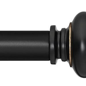 SIMEWIN Black Curtain Rods for Windows 28 to 48 Inches Adjustable Decorative 1 Inch Diameter Single Window Curtain Rod Set with Classic Finials, Black with Gold Finishing