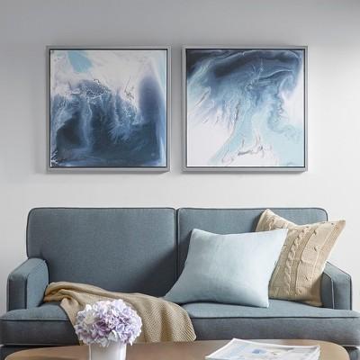 Lagoon 2 Gel Coat Framed Canvas 2pc Decorative Wall Art Set Blue