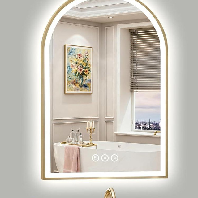 20x30 Inch Arch LED Bathroom Mirror, Gold Lighted Bathroom Mirrors Wall Mounted, Vanity Mirror with Anti-Fog, Memory Function, 3 Color Temperature, Dimmable Led Mirror for Bathroom