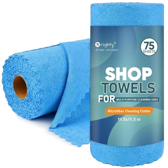 Orighty Microfiber Cleaning Cloths, 75 Sheets Shop Towels, Reusable Paper Towels Shop Rags, Washable Microfiber Towel Roll Cleaning Rags for Cars, House, Kitchen, 11.5’’ x 11.5’’, Blue