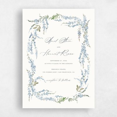 Blue Floral Wedding Invitation - Riga Portrait