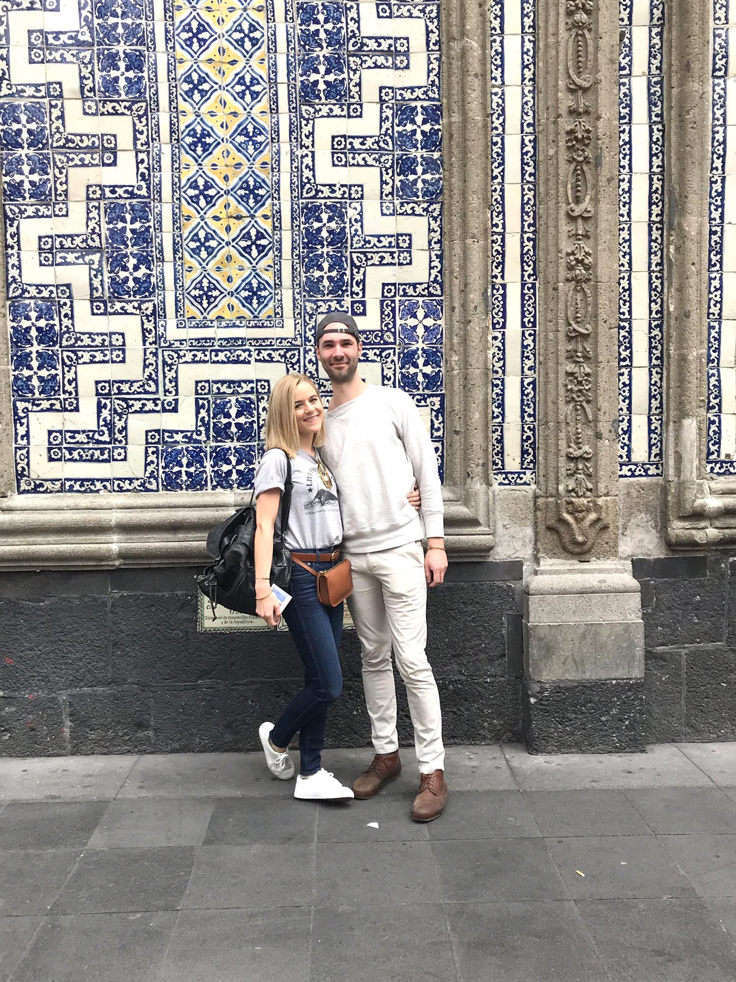 Appreciating some Mexico City tile work, right before Martin found out Katie had a very real & severe phobia of mascots