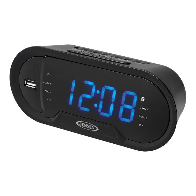 Jensen Bluetooth AM/FM Digital Dual Alarm Clock with USB Charging Port