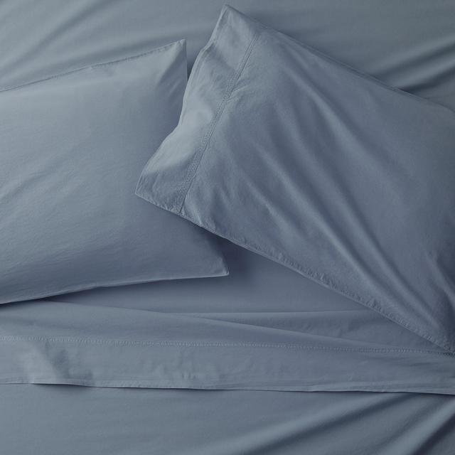 Washed Organic Cotton Blue Queen Sheet Set