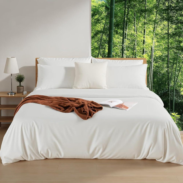 NEXHOME PRO Duvet Cover Queen, 100% Organic Bamboo Cooling Duvet Cover Set, Ultra Soft, 1 Duvet Cover and 2 Pillowcases, 90"x90", White, Comforter Not Included