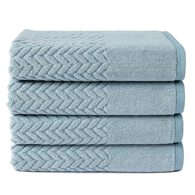 Texere 100% Organic Cotton Jacquard 650 GSM Premium Bath Towel Sets - Extra Absorbent Quick Dry and Plush (Cable, Smoke Blue, 4 Bath Towels)
