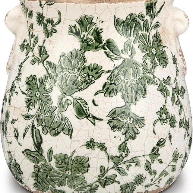 WK WENKRYGDN Vintage Plant Pot Rustic Planter Container with Drainage Hole Ceramic Ice Crack Flower Pot Decorative Planter for Indoor and Outdoor Tuscan Decor Vase Gardening Gift (Green)