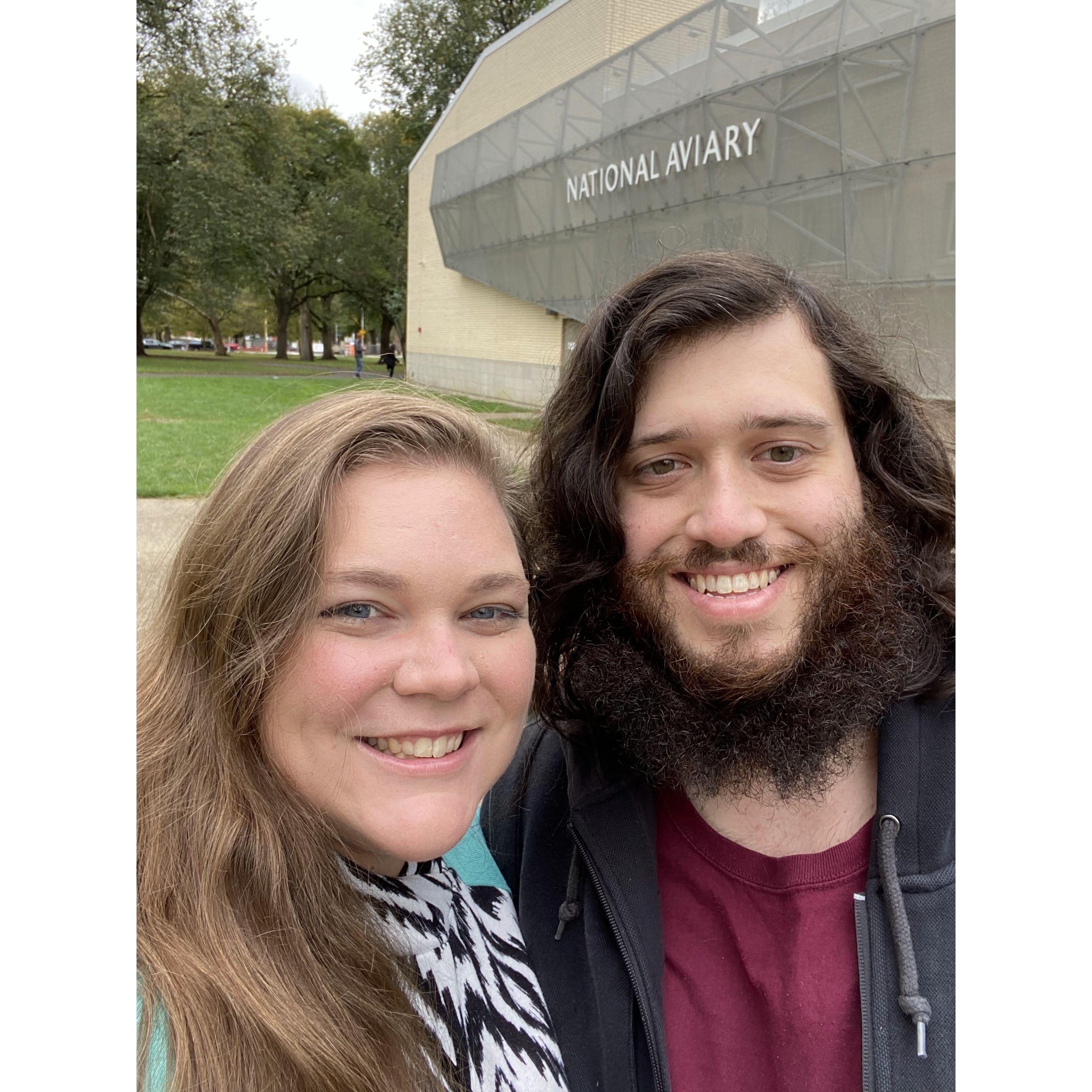 Ann and Chris (very much in his mountain-man era) visiting the National Aviary.