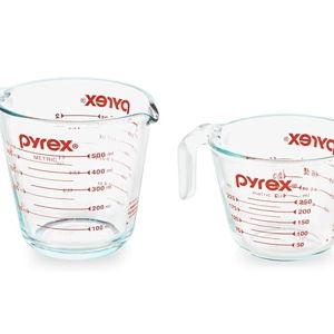 Pyrex 2 Piece Glass Measuring Cup Set, Includes 1-Cup, and 2-Cup Tempered Glass Liquid Measuring Cups