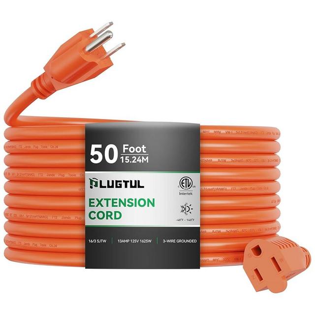 Outdoor Extension Cord 50 FT Waterproof, 16/3 Gauge Heavy Duty 3 Prong Extension Cord, 13A 1625W SJTW, ETL Listed, Great for Garden and Home, Orange
