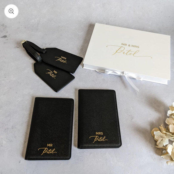 Personalised His & Hers Passport Holders & Luggage Tags - Black & Pearl White