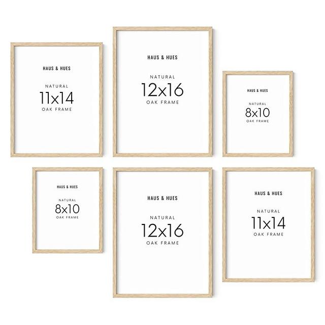 Haus and Hues Natural Wood Picture Frames - Set of 6 Frame Sets for Wall Collage, Gallery Wall Frame Set Assorted, Picture Frame Sets for Wall Collage (Two 8x10, Two 11x14, Two 12x16 Framed Beige)