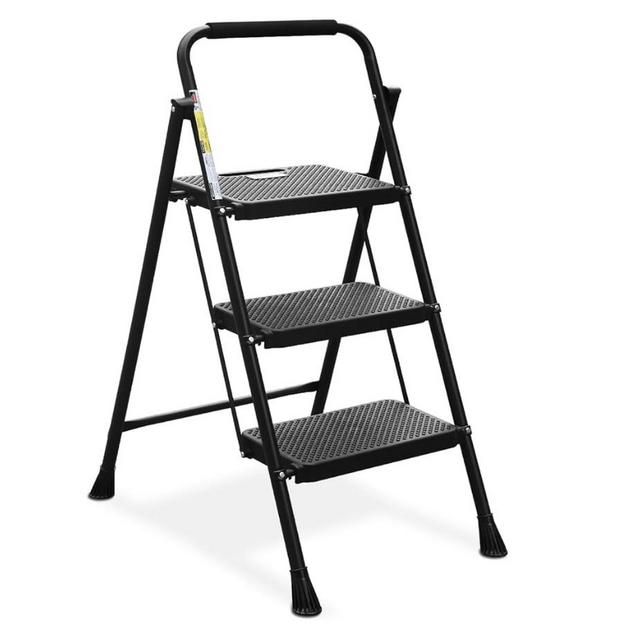 HBTower Step Ladder, Folding Step Stool with Wide Anti-Slip Pedal, Sturdy Steel Ladder, Convenient Handrail, Lightweight, Portable Steel Step Stool