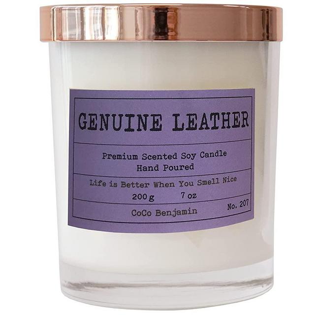 100% Soy, Highly Scented, Hand Poured Soy Candle, 7 oz, (Genuine Leather) Scented Candles for Men