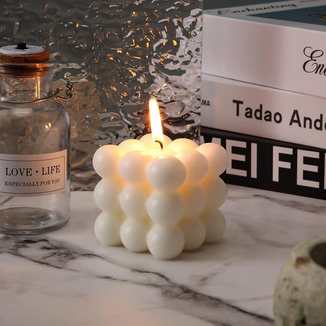 Bubble Candle Soy Wax Candles Handmade Scented Candle Hand Poured Decorative Candle Aesthetic Candles Danish Pastel Room Decor for Home Use Bedroom (White, Cube)