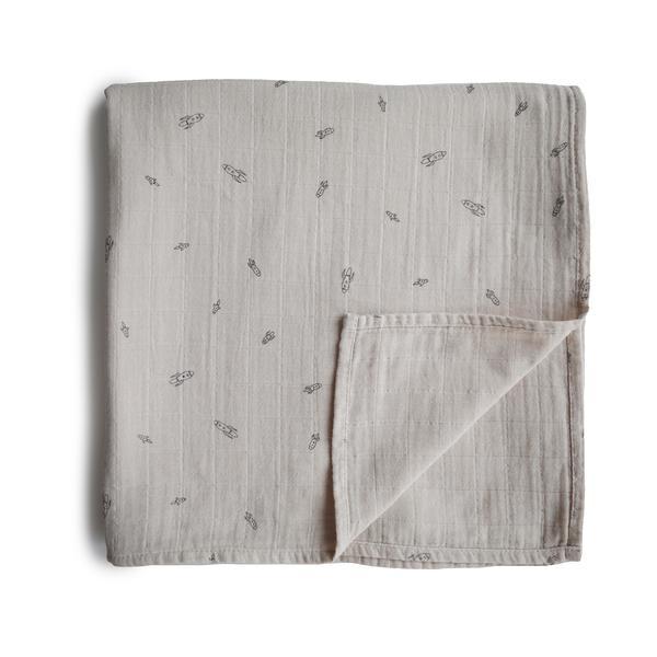 Mushie Muslin Swaddle, Organic Cotton (Rocket Ship)