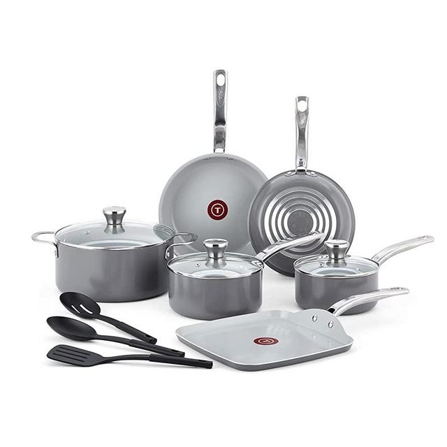 T-fal Fresh Recycled Aluminum Ceramic Non-Stick 12-Piece Set, Grey