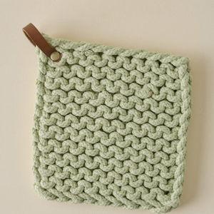 Hand Crocheted Cotton Pot Holder - green