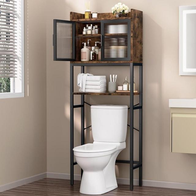 iBune Over The Toilet Storage Cabinet, 4-Tier Over Toilet Bathroom Organizer with Sturdy Iron Wood Structure, Above Toilet Storage Over The Toilet Cabinet, 24.8" D x 10.04" W x 64.96" H, Brown