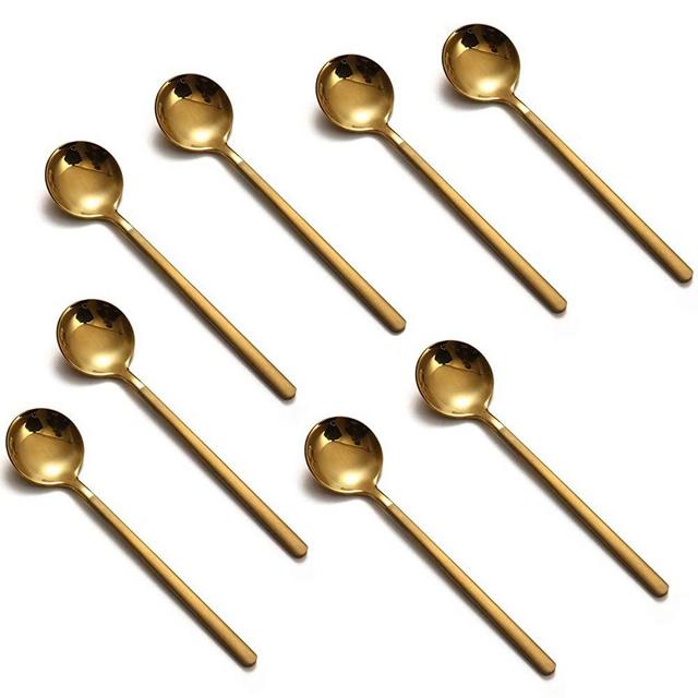 8 PCS Mini Coffee Spoons Teaspoons 5.3-Inch Gold Plated Stainless Steel Espresso Spoons Frosted Handle for Coffee Tea Dessert Milk Ice Cream Cake Soup Ice Tea