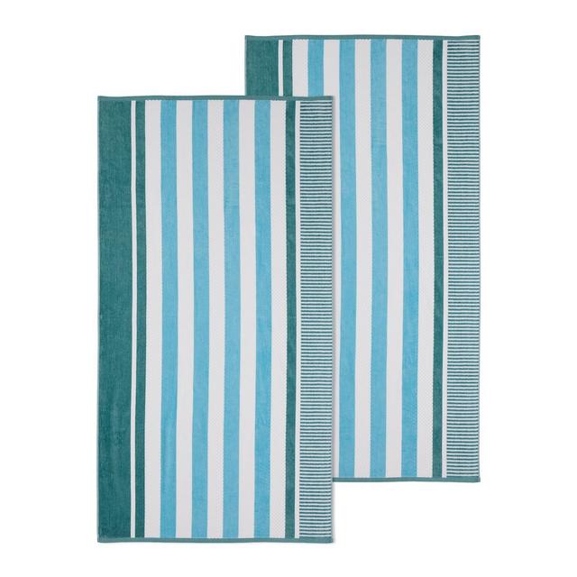 Textured Cotton Oversized Stripe Beach Towels , Aero Blue - Blue Nile Mills