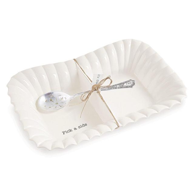Mud Pie Festive Fall Collection Circa Divided Ceramic Side Dish with Spoon