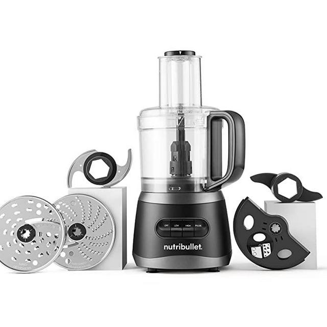 nutribullet NBP50100 Food Processor 450-Watts with 7-Cup Capacity and Stainless Steel Slice, Shred, Chop and Dough Attachments, Black