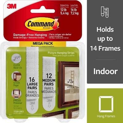 Command&#153; Medium and Large Picture Hanging Strips, 12 Sets of Medium, 16 Sets of Large/Pack