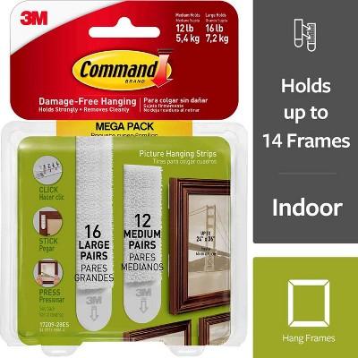 Command? Medium and Large Picture Hanging Strips, 12 Sets of Medium, 16  Sets of Large/Pack