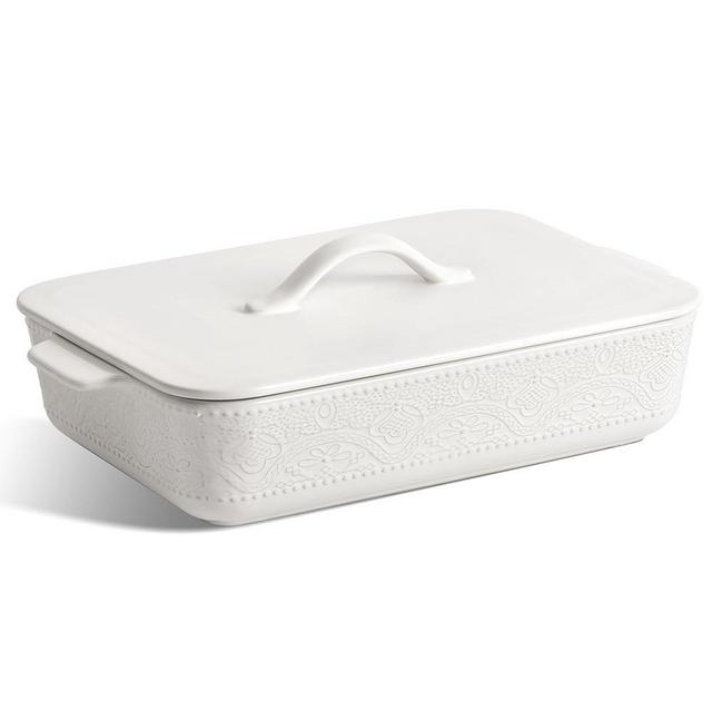 Casserole Dish with Lid, Ceramic 9x13 Casserole Dish for Oven, Rectangular Bakeware, Large Baking Dish with Handles for Holiday Cooking, Roasting, Baking, Oven & Microwave Safe (White)