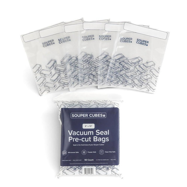 Souper Cubes 8” x 10” Quart Vacuum Sealer Bags for Food, 90-Count BPA-Free Precut Food Vacuum Sealer Bags for Meal Prep, Freezing & Sous Vide