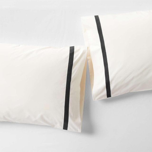 Favorite Organic Cotton Percale Tuxedo Stripe Ink Black King Pillowcases, Set of 2