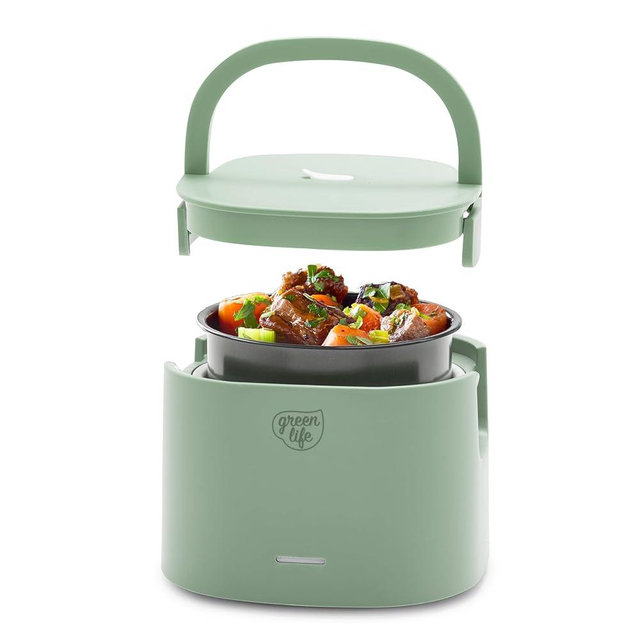 GreenLife 20oz Electric Lunch Box Food Warmer, PFAS & PFOA-Free Ceramic Interior, Portable for Travel & Office, Spill-Proof Lid, Removable Bowl, Dishwasher Safe, Sage Green