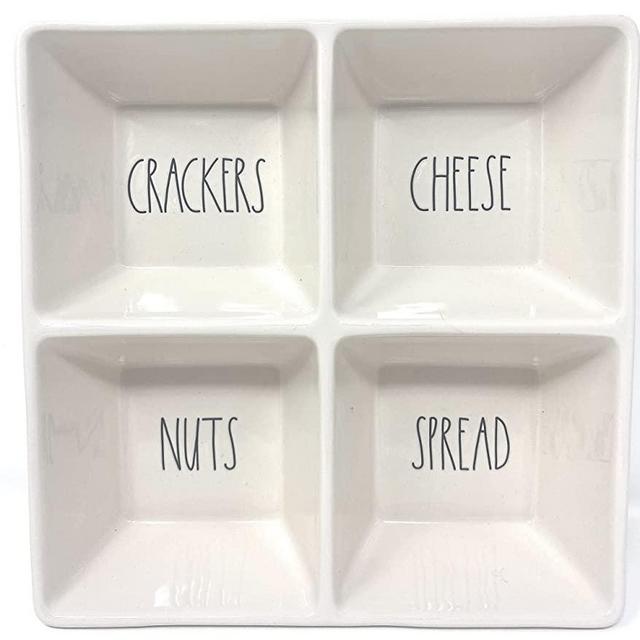 Rae Dunn Four Section Serving | Entertaining Ceramic Tray Inscribed CRACKERS CHEESE NUTS SPREAD