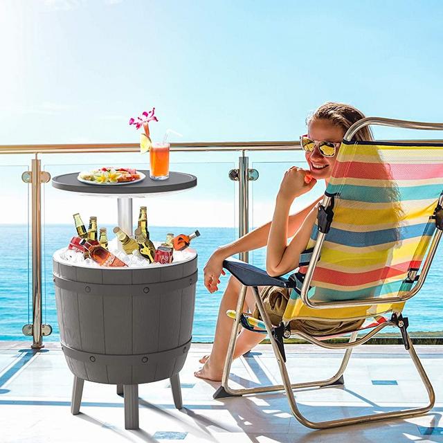 Cozy Castle 3 in 1 Cool Bar, Adjustable Patio Cool Bar, Outdoor Bar Table for All-Weather, Resin Outdoor Side Table, Outdoor Patio Furniture, Coffee, Beer and Wine Cooler, Backyard Decor Furniture