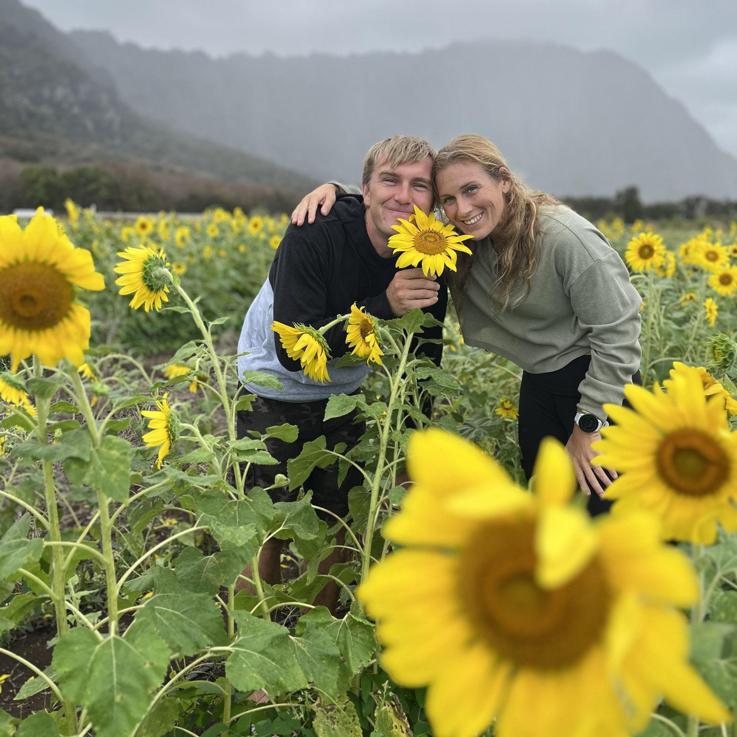 Enjoying a fall rainy day at the Waimanalo Sunflowers