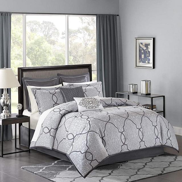Madison Park MP10-4045 Lavine 12 Piece Jacquard Comforter Set, Silver, King